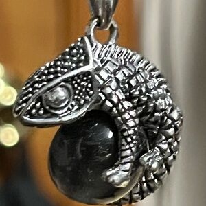 Stainless Steel Chameleon Pendant Necklace 18in